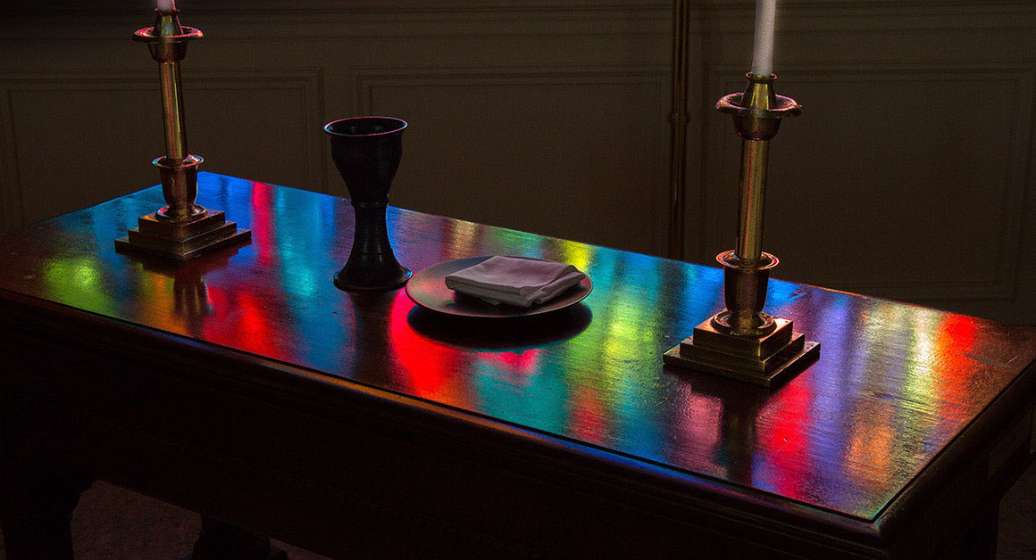 The Communion table in the early morning light